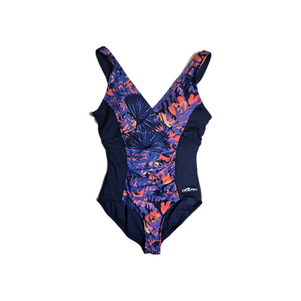 Dolfin Aquashape Women's Swimsuit Print V-neck Front Panel 1-Piece 40 14